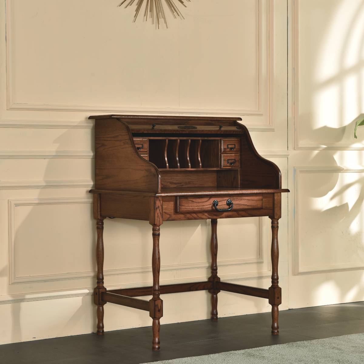 32" Mini Roll Top Desk w/ USB Power Outlet BW