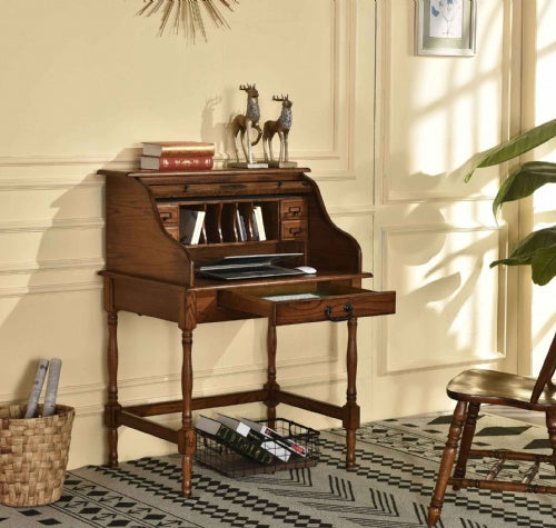 32" Mini Roll Top Desk w/ USB Power Outlet BW