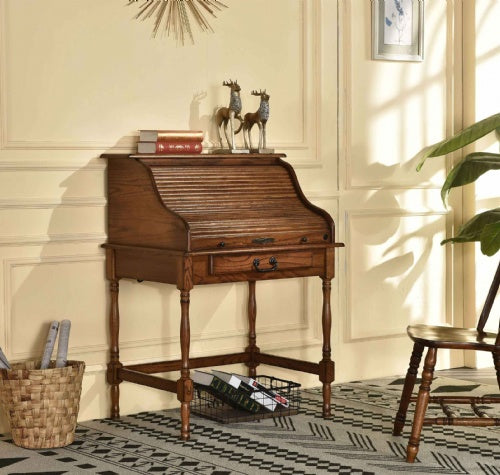 32" Mini Roll Top Desk w/ USB Power Outlet BW