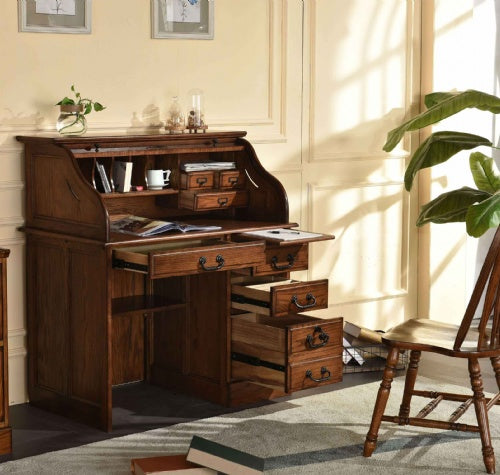 42" Student Roll Top Desk w/ USB Power Outlet BW