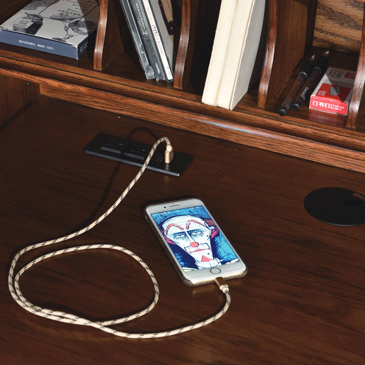 42" Student Roll Top Desk w/ USB Power Outlet BW