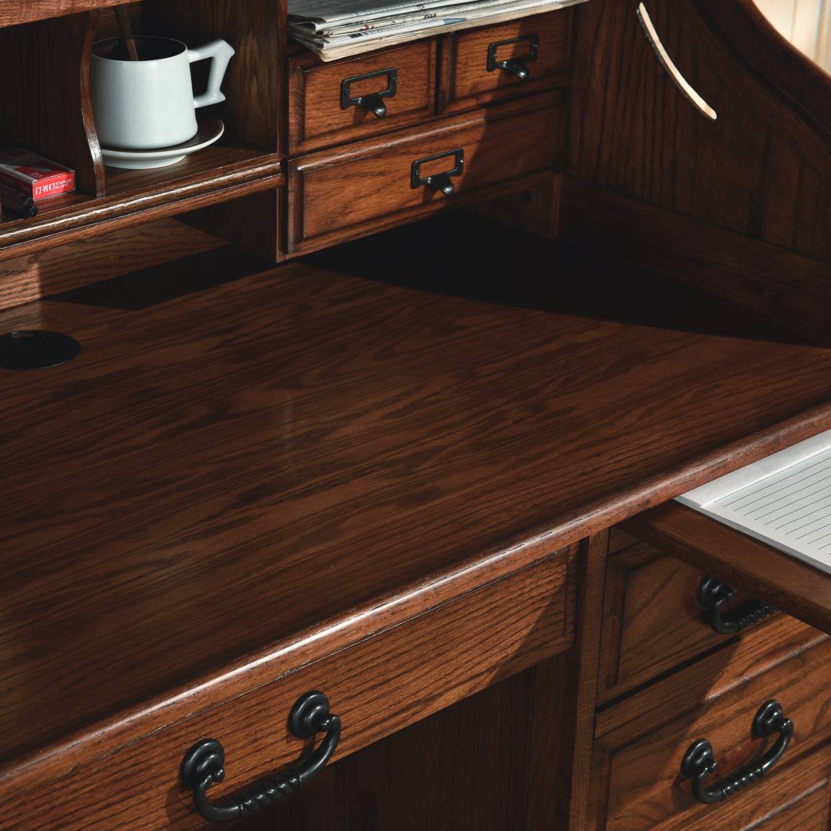 42" Student Roll Top Desk w/ USB Power Outlet BW