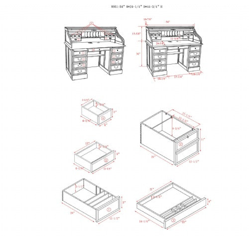 54" Roll Top Desk w/ USB Power Outlet BW