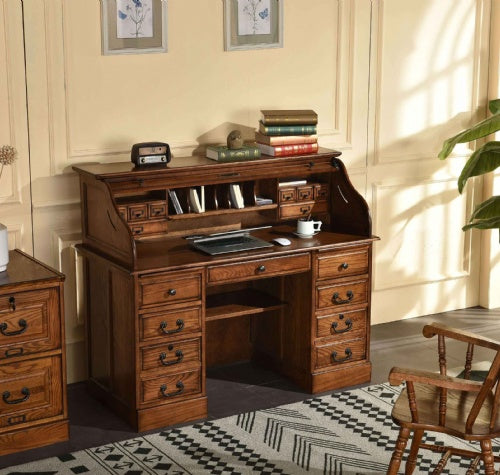 54" Roll Top Desk w/ USB Power Outlet BW