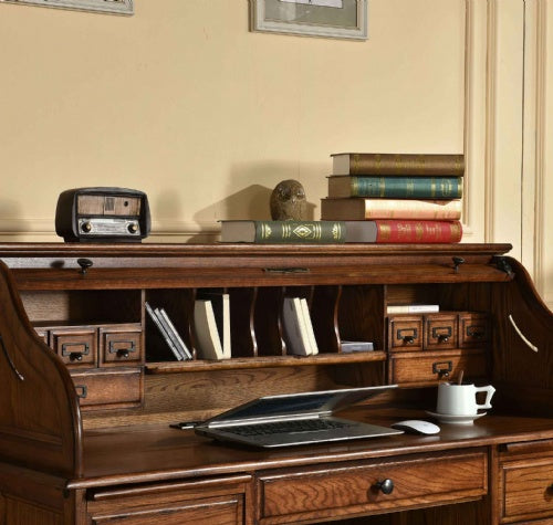 54" Roll Top Desk w/ USB Power Outlet BW