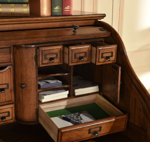 54" Deluxe Roll Top Desk w/ USB Power Outlet BW