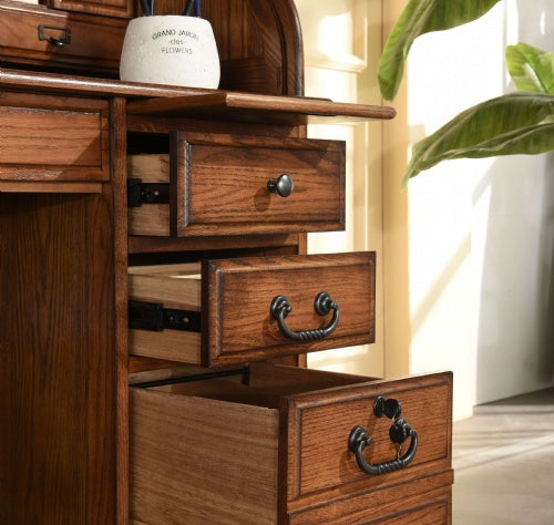 54" Deluxe Roll Top Desk w/ USB Power Outlet BW