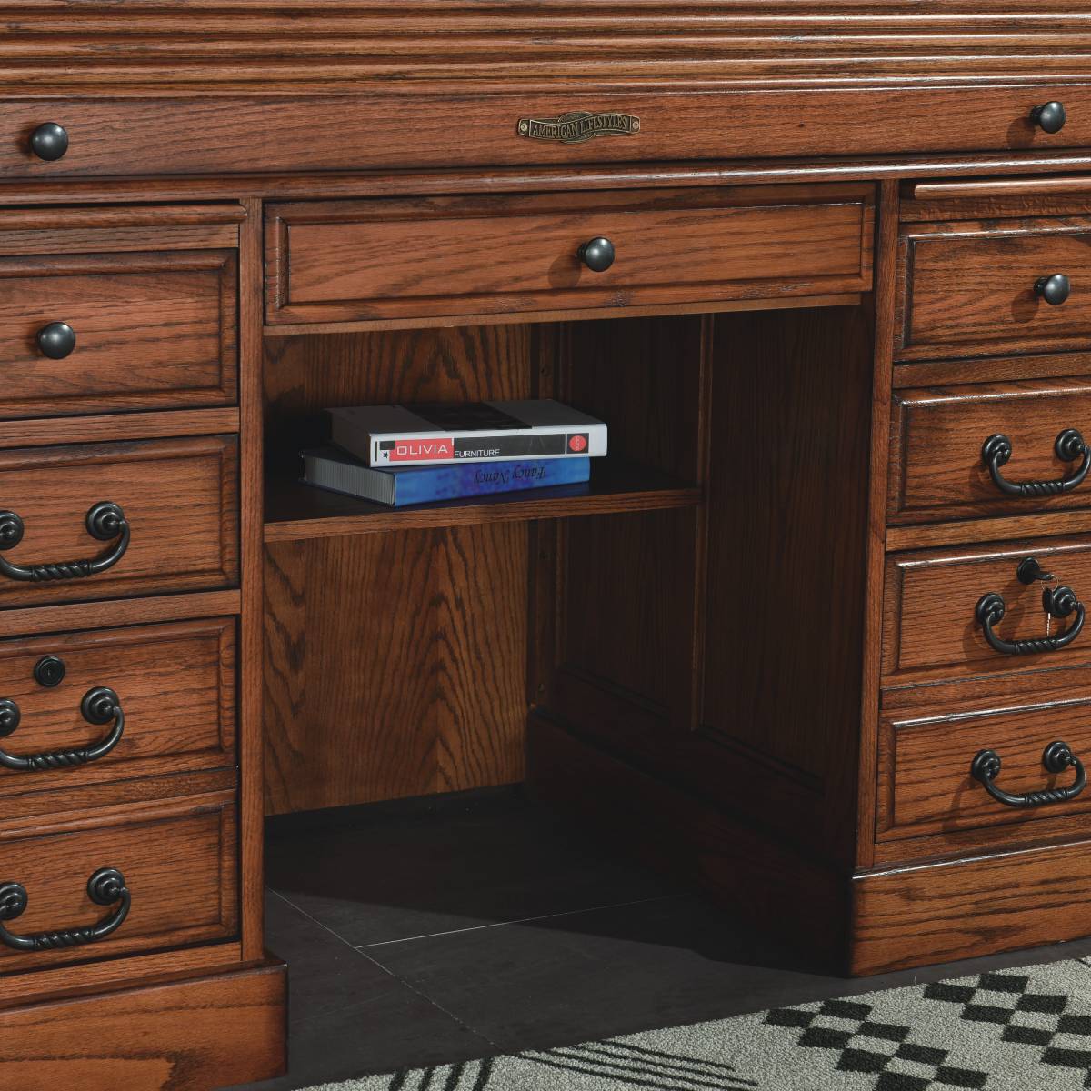 54" Deluxe Roll Top Desk w/ USB Power Outlet BW