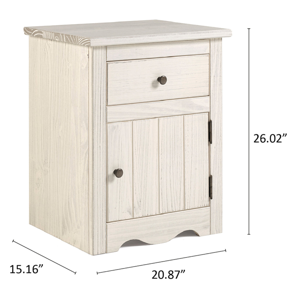 Wood Nightstand 1 Door 1 Drawer White Distressed | Furniture Dash