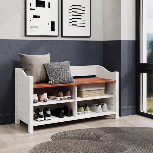 Shoe Rack and Bench White Distressed | Furniture Dash