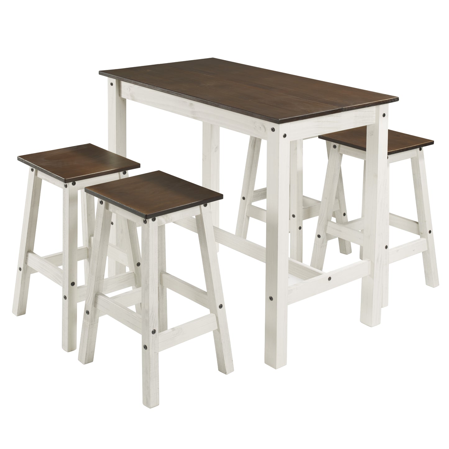 Wood Bar Height Dining Set and 4 Stools White Distressed | Furniture Dash