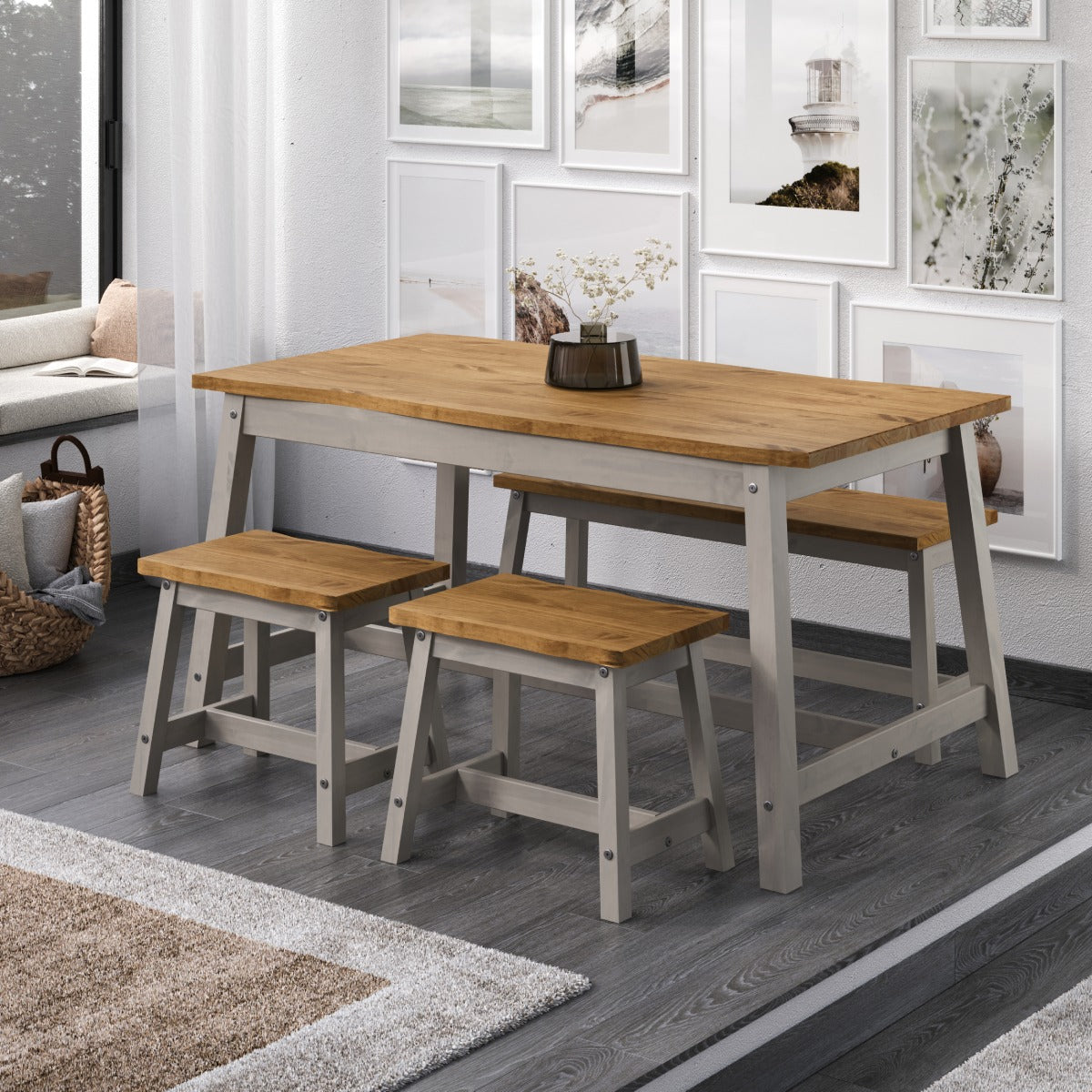 Wood Set of 2 Kitchen Stools Corona Gray | Furniture Dash