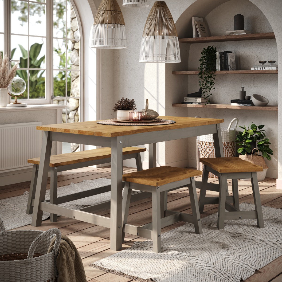 Wood Set of 2 Kitchen Stools Corona Gray | Furniture Dash