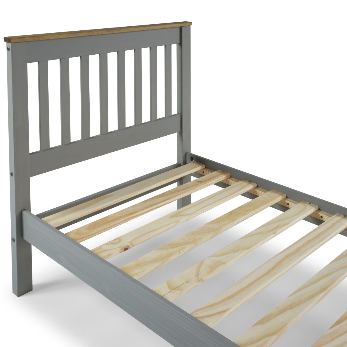 Wood Slatted Twin Size Bed Corona Gray | Furniture Dash