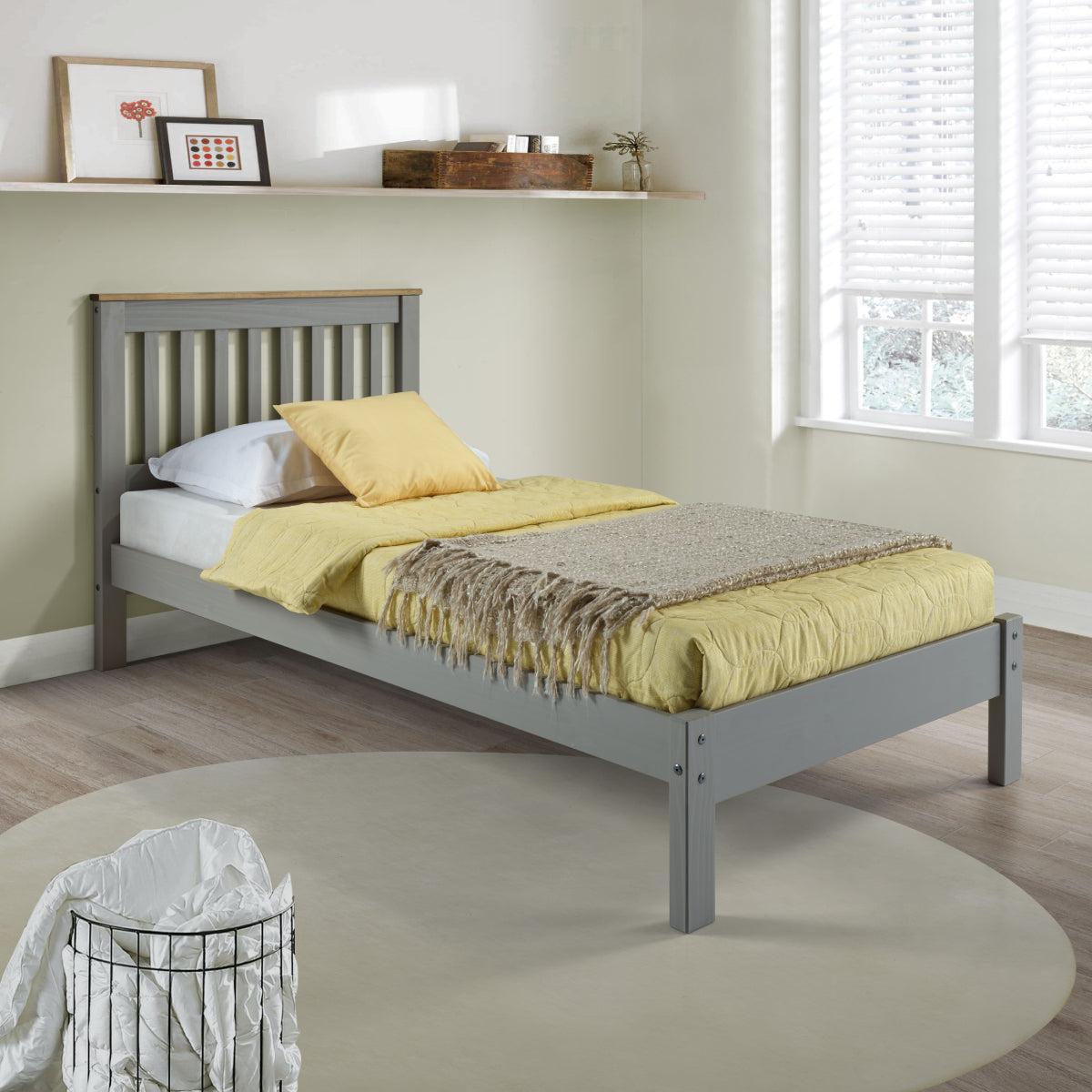 Wood Slatted Twin Size Bed Corona Gray | Furniture Dash