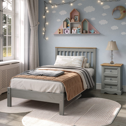 Wood Slatted Twin Size Bed Corona Gray | Furniture Dash