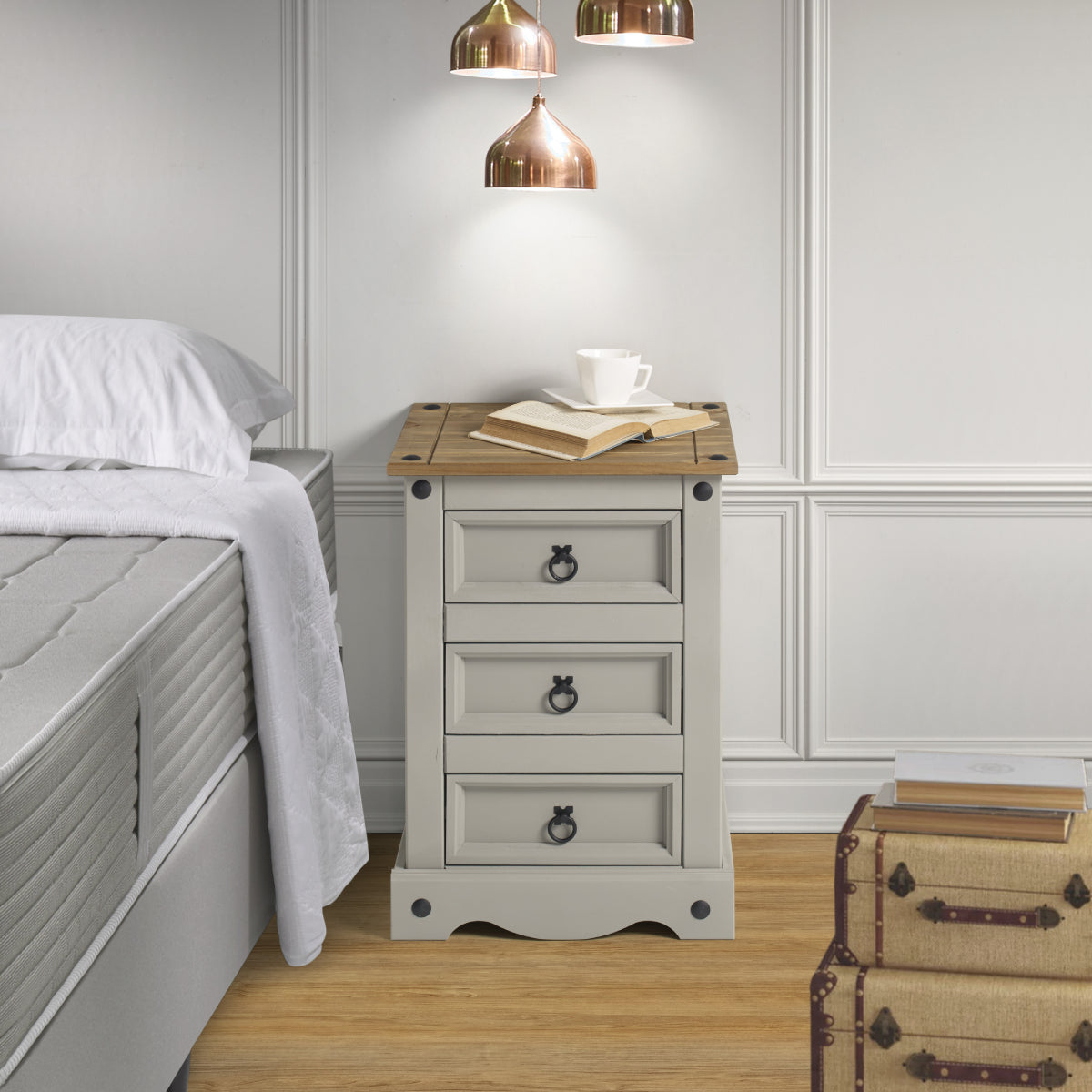 Wood Nightstand 3 Drawers Corona Gray | Furniture Dash