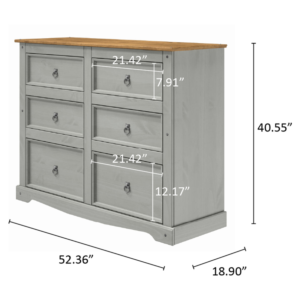 Wood Dresser 3+3 Drawers Chest Corona Gray | Furniture Dash