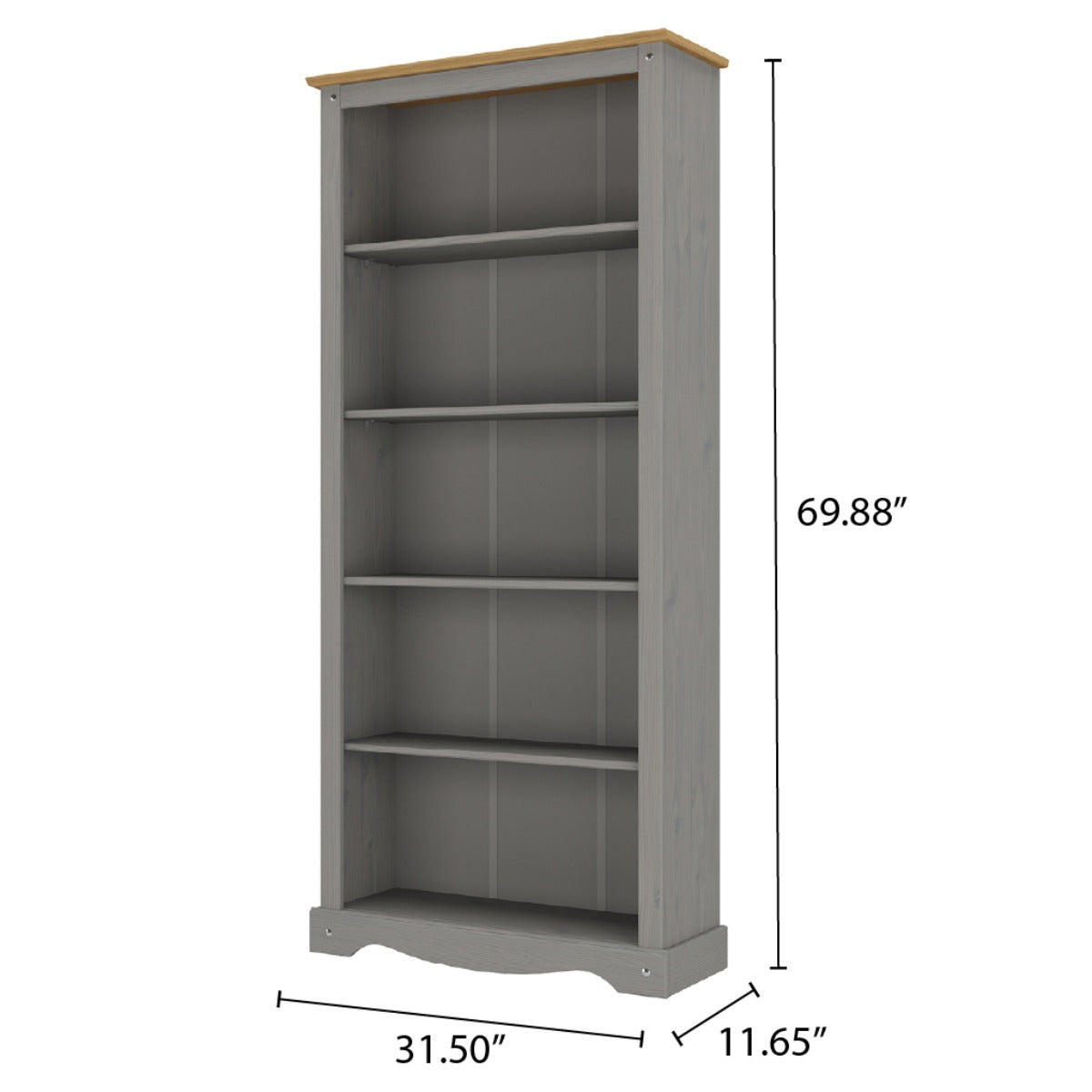 Wood Bookcase 5 Shelf Corona Gray | Furniture Dash