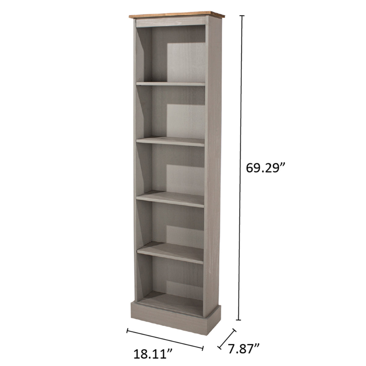 Wood Bookcase Tall Narrow Corona Gray | Furniture Dash