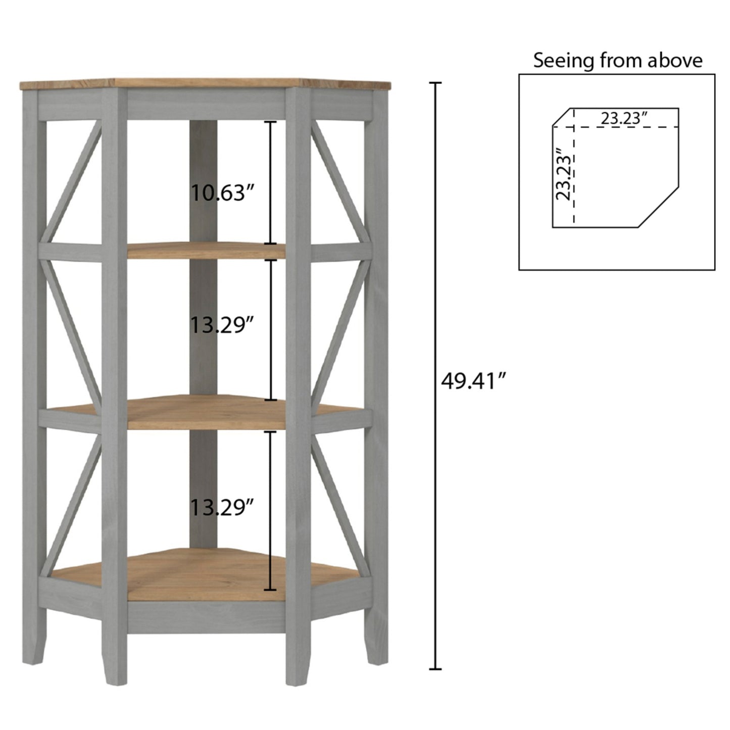 Wood Corner Bookcase 3 Shelf Corona Gray | Furniture Dash