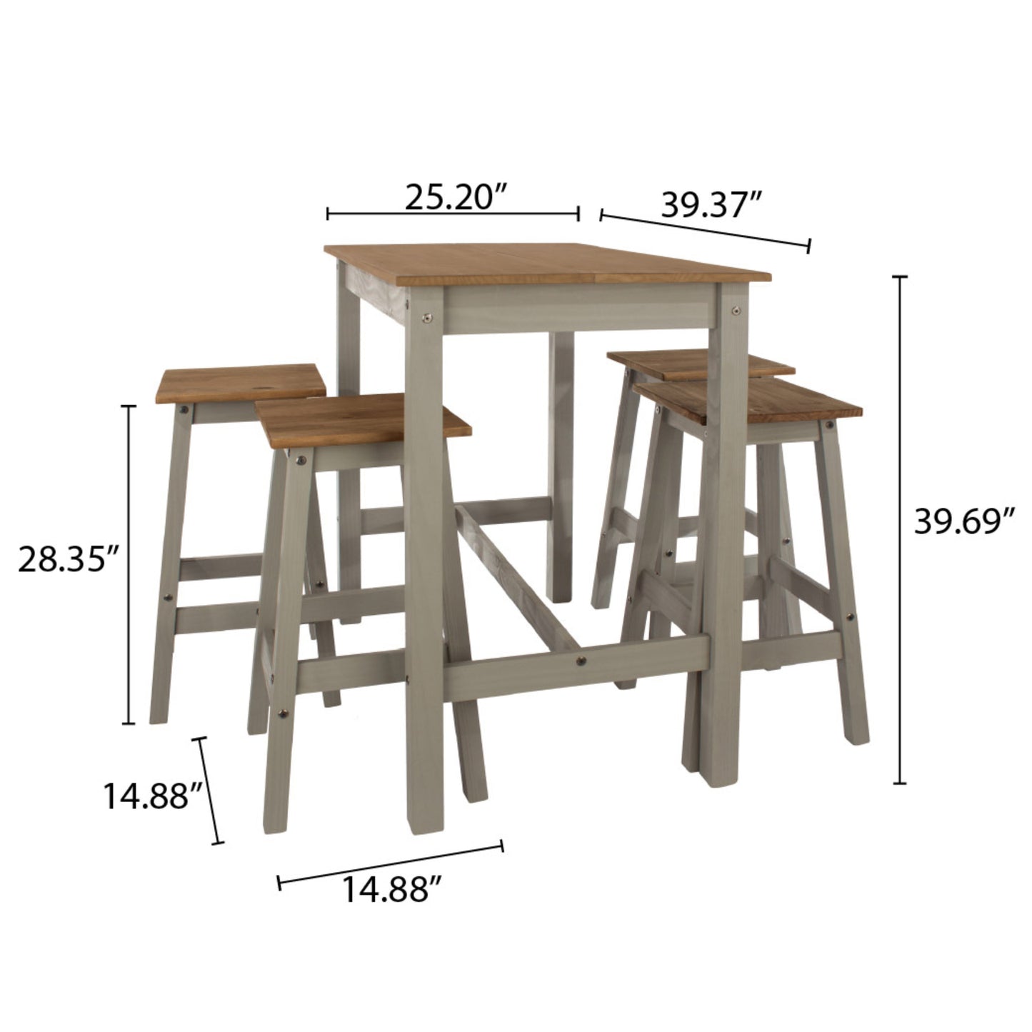 Wood Bar Height Dining Set of Table and 4 Stools Corona Gray | Furniture Dash
