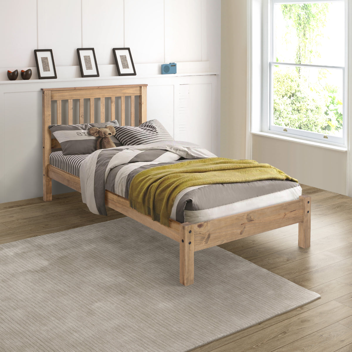 Wood Slatted Twin Size Bed Corona | Furniture Dash