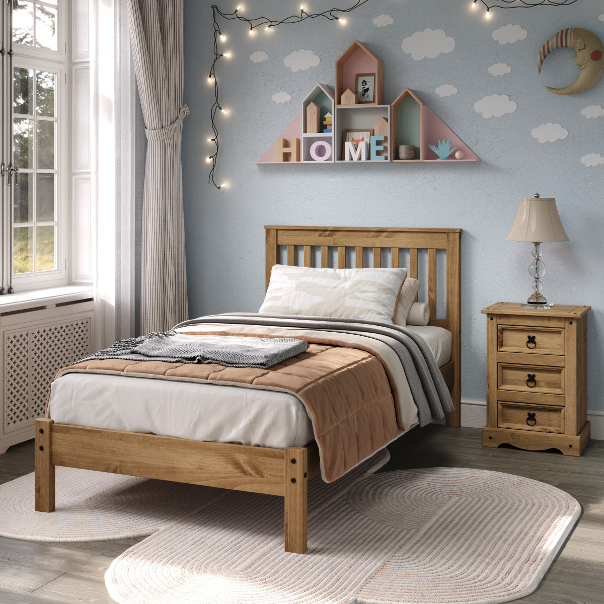 Wood Slatted Twin Size Bed Corona | Furniture Dash