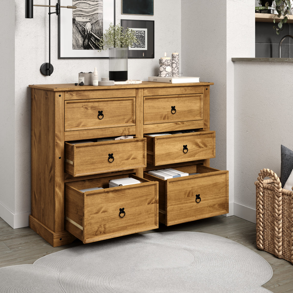 Wood Dresser 3+3 Drawers Chest Corona | Furniture Dash