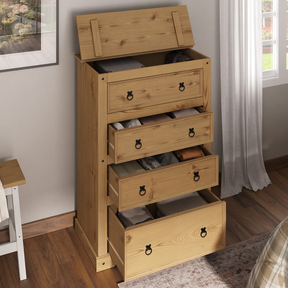 3 Drawer Wood Chest With Upper Storage Compartment Corona | Furniture Dash