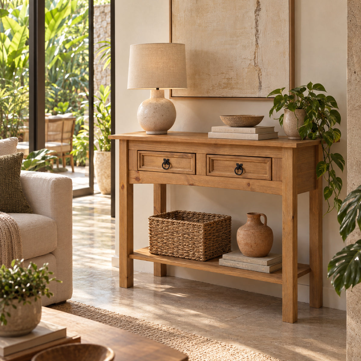 Wood Hall Table Console 2 Drawers Corona | Furniture Dash