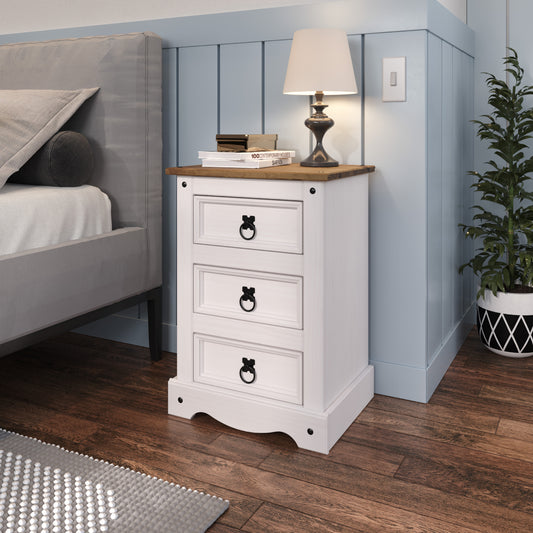 Wood Nightstand 3 Drawers Corona Snow | Furniture Dash