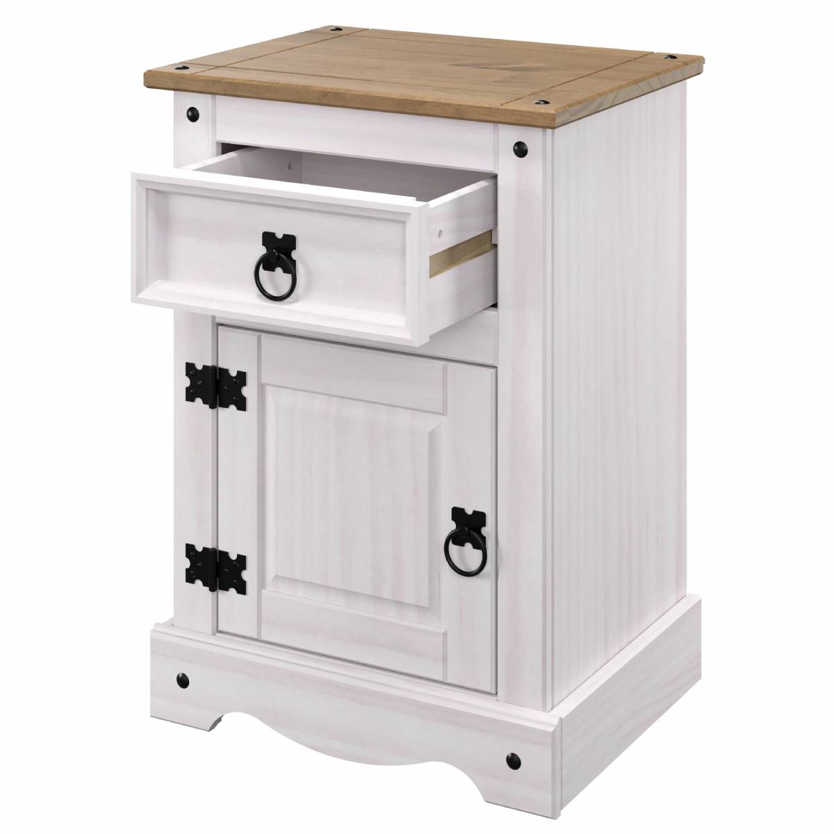 Wood Nightstand 1 Door 1 Drawer Corona Snow | Furniture Dash