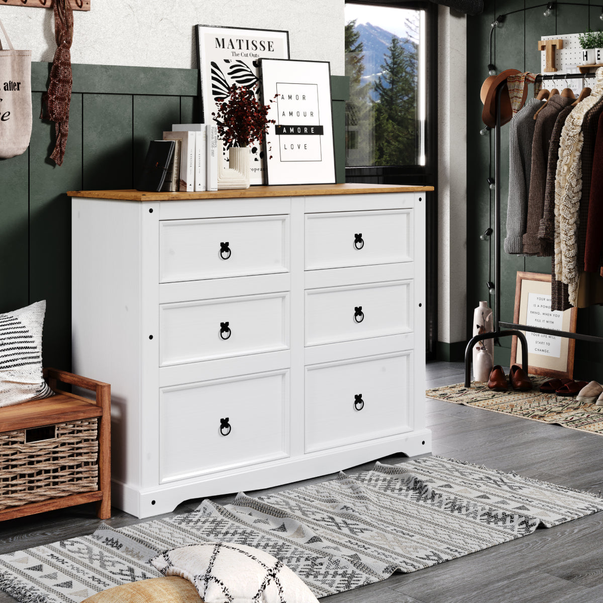Wood Dresser 3+3 Drawers Chest Corona Snow | Furniture Dash Wood Dresser 3+3 Drawers Chest Corona Snow | Furniture Dash
