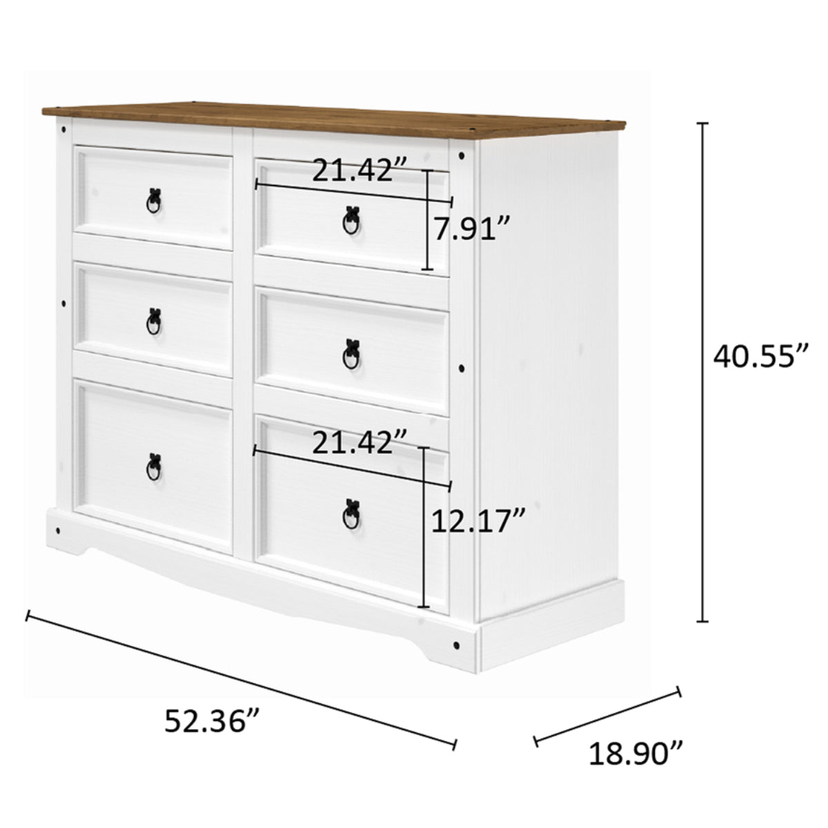 Wood Dresser 3+3 Drawers Chest Corona Snow | Furniture Dash