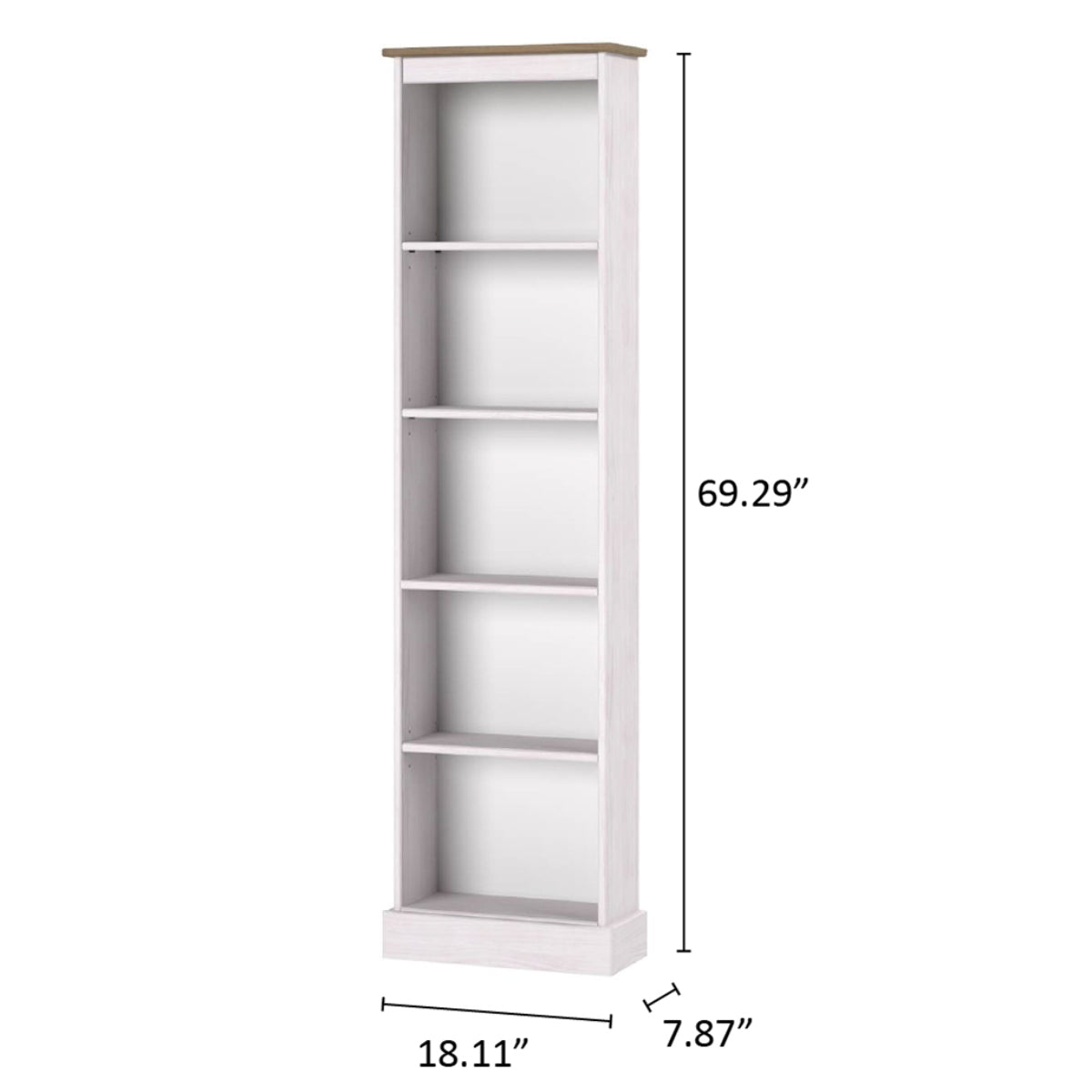 Wood Bookcase Tall Narrow Corona Snow | Furniture Dash