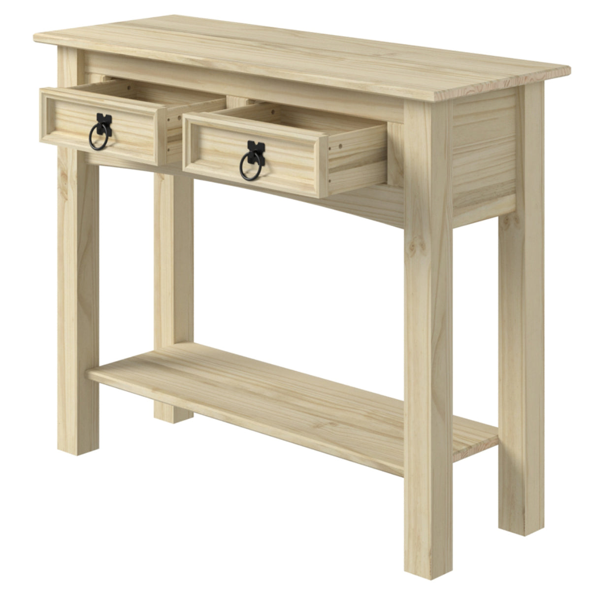 Wood Hall Table Console 2 Drawers Barewood | Furniture Dash