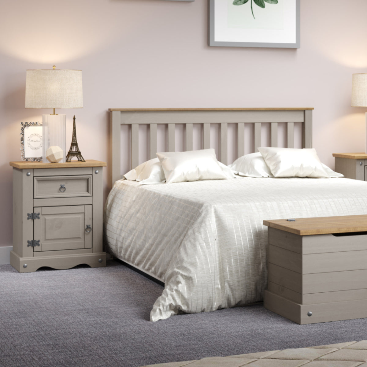 Wood Nightstand 1 Door 1 Drawer Corona Gray | Furniture Dash