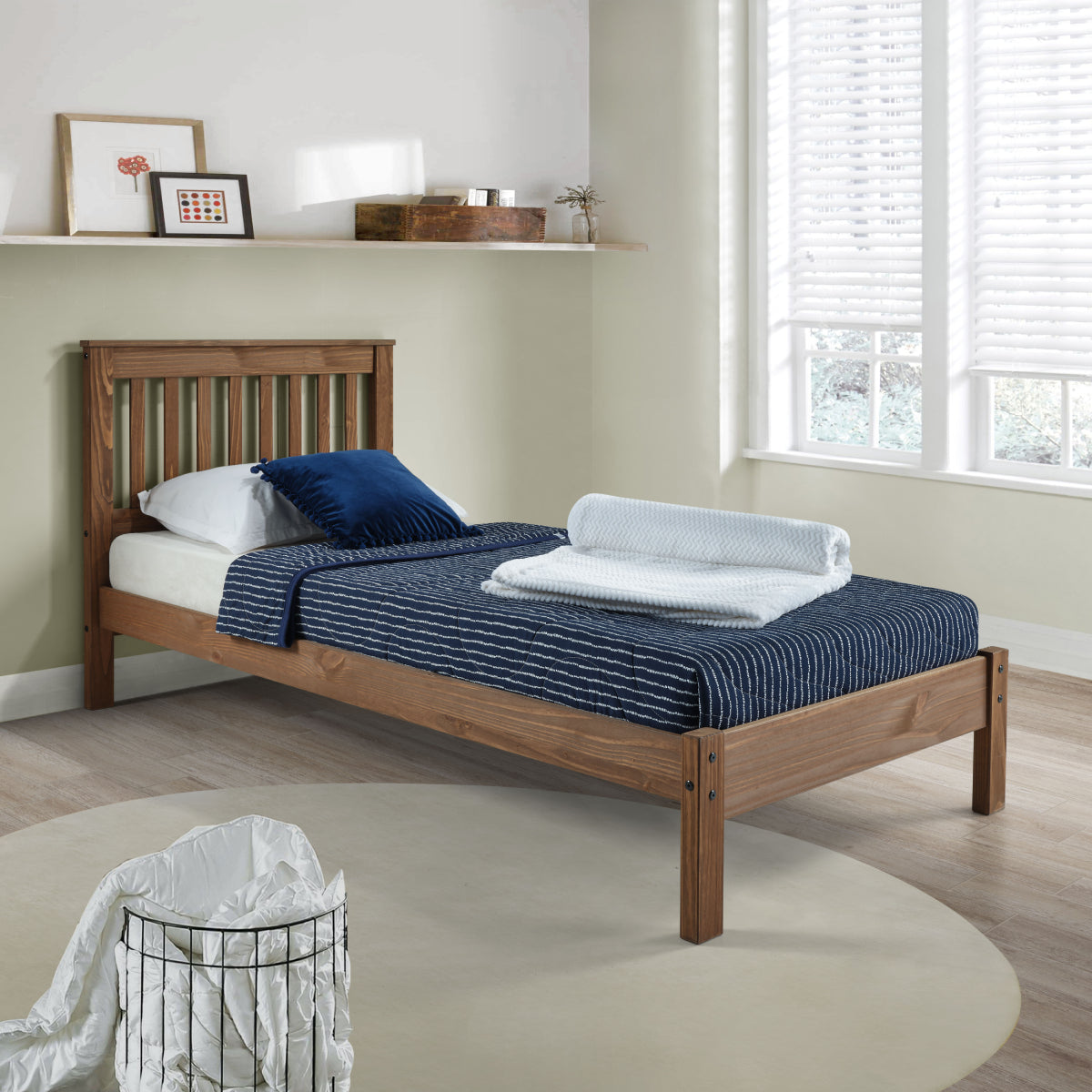 Wood Slatted Twin Size Bed Woodland | Furniture Dash