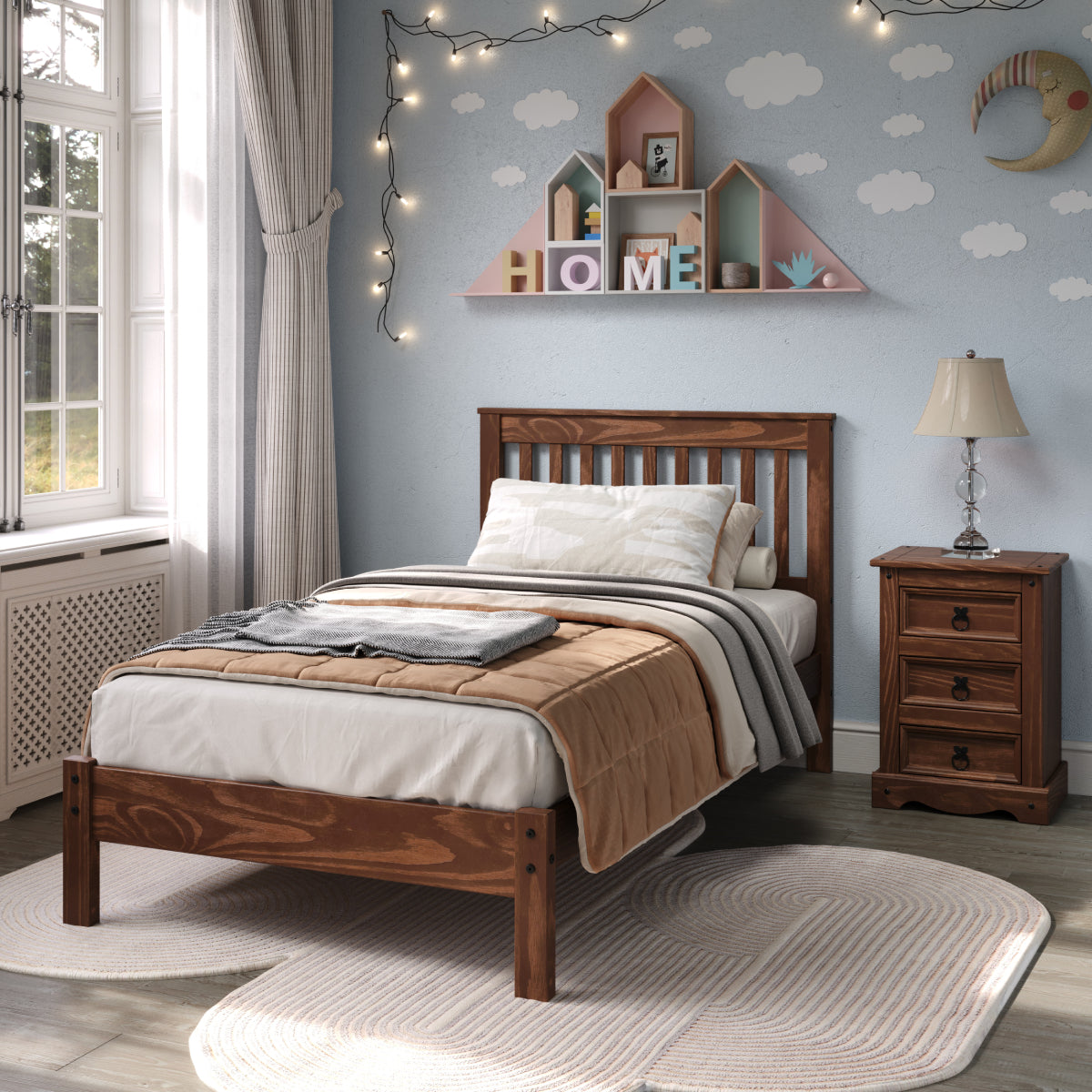 Wood Slatted Twin Size Bed Woodland | Furniture Dash