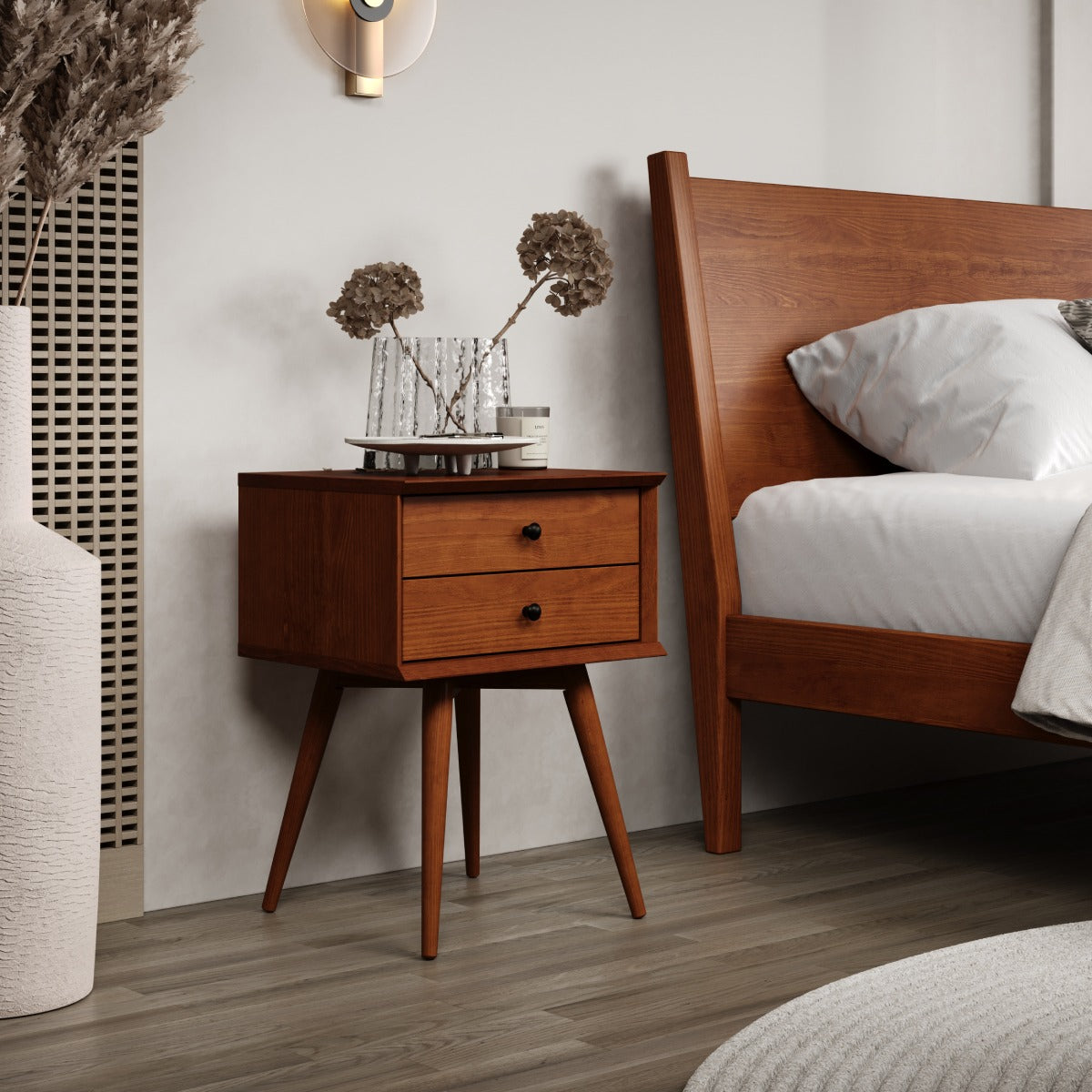 Wood Nightstand 2 Drawers Mid Century | Furniture Dash