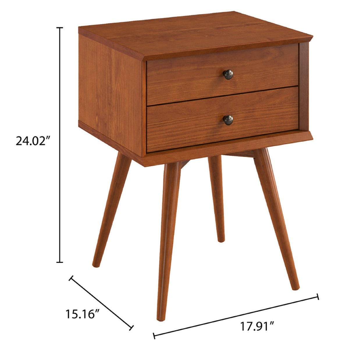 Wood Nightstand 2 Drawers Mid Century | Furniture Dash
