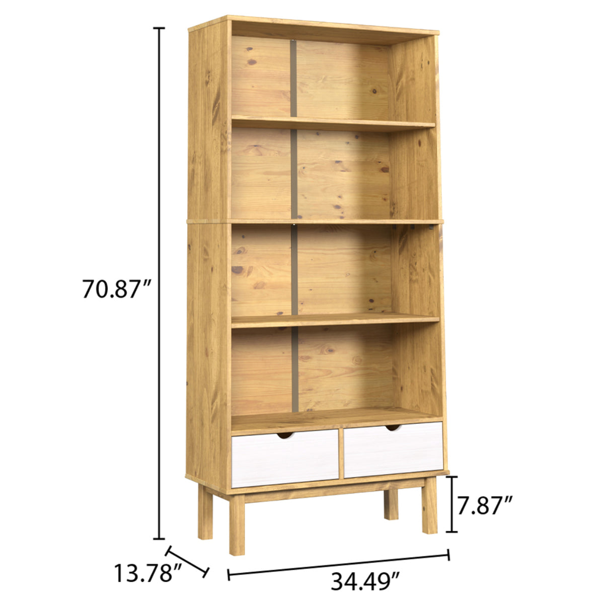 Wood Bookcase 2 Drawers Norden | Furniture Dash