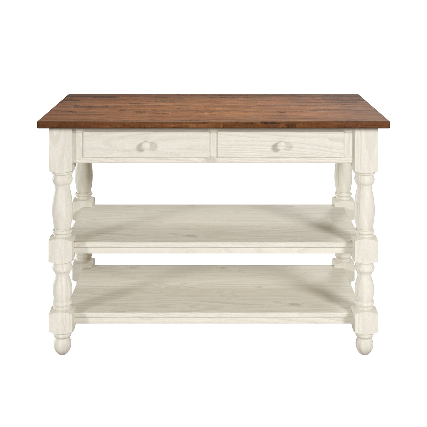 Wood Kitchen Island 2 Drawers 2 Shelf White Distressed | Furniture Dash