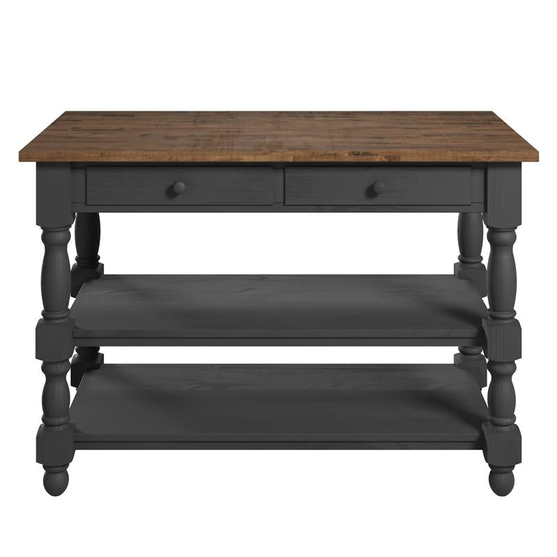 Wood Kitchen Island 2 Drawers 2 Shelf Black | Furniture Dash