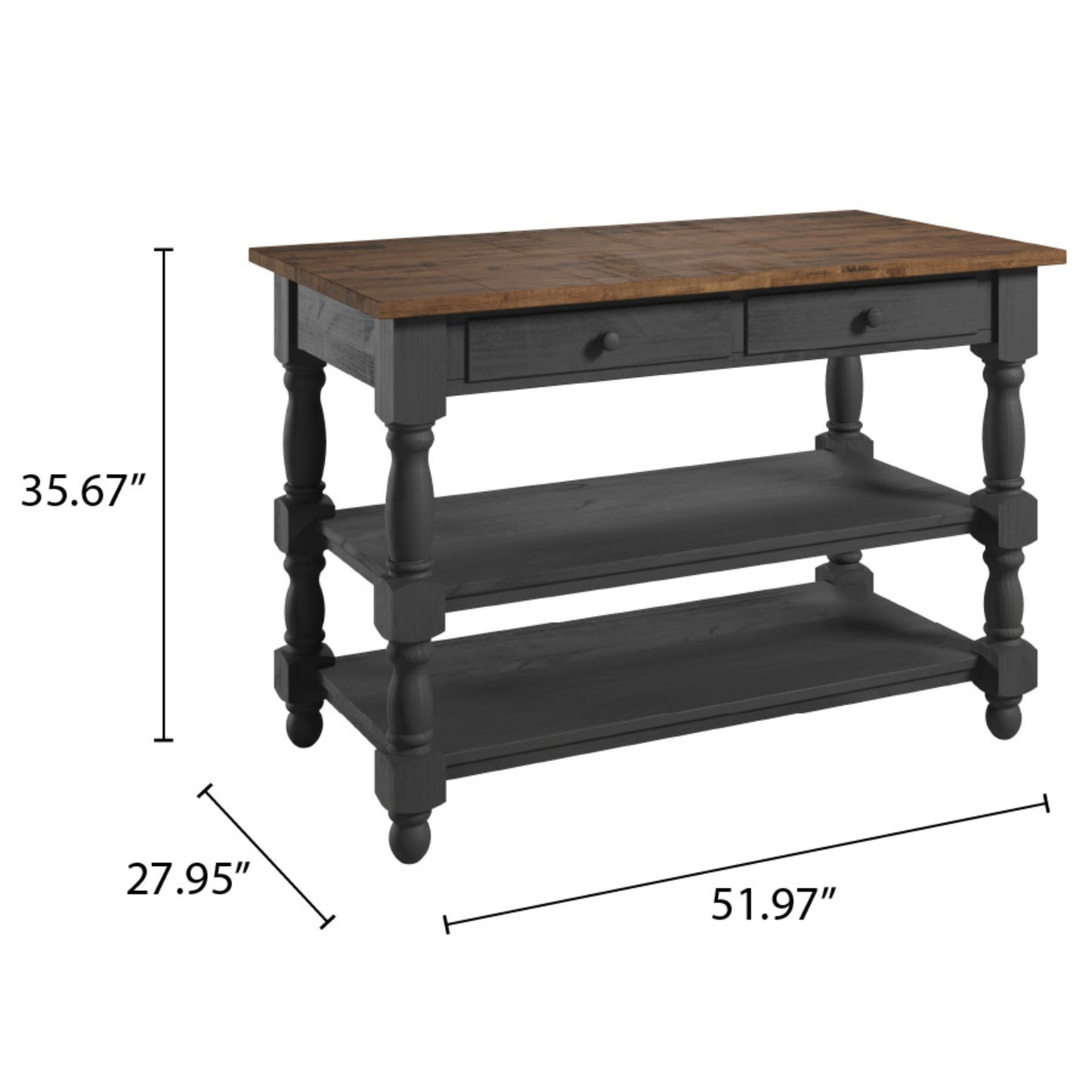 Wood Kitchen Island 2 Drawers 2 Shelf Black | Furniture Dash