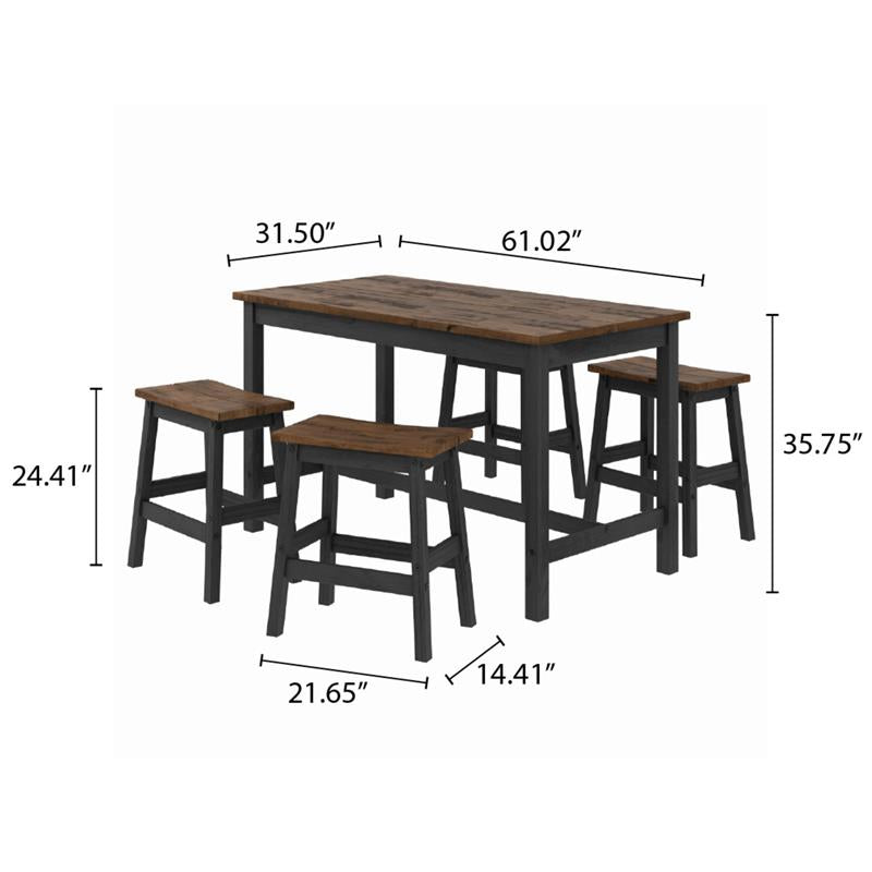 Wood Dining Set Table and 4 Stools Harvest Black | Furniture Dash