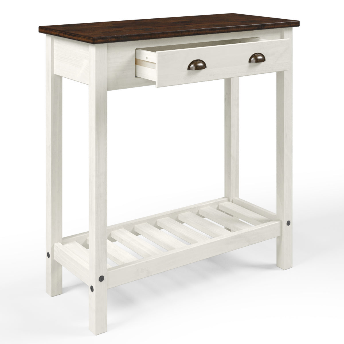 Wood Hall Table Console 1 Drawer Harvest White Distressed | Furniture Dash