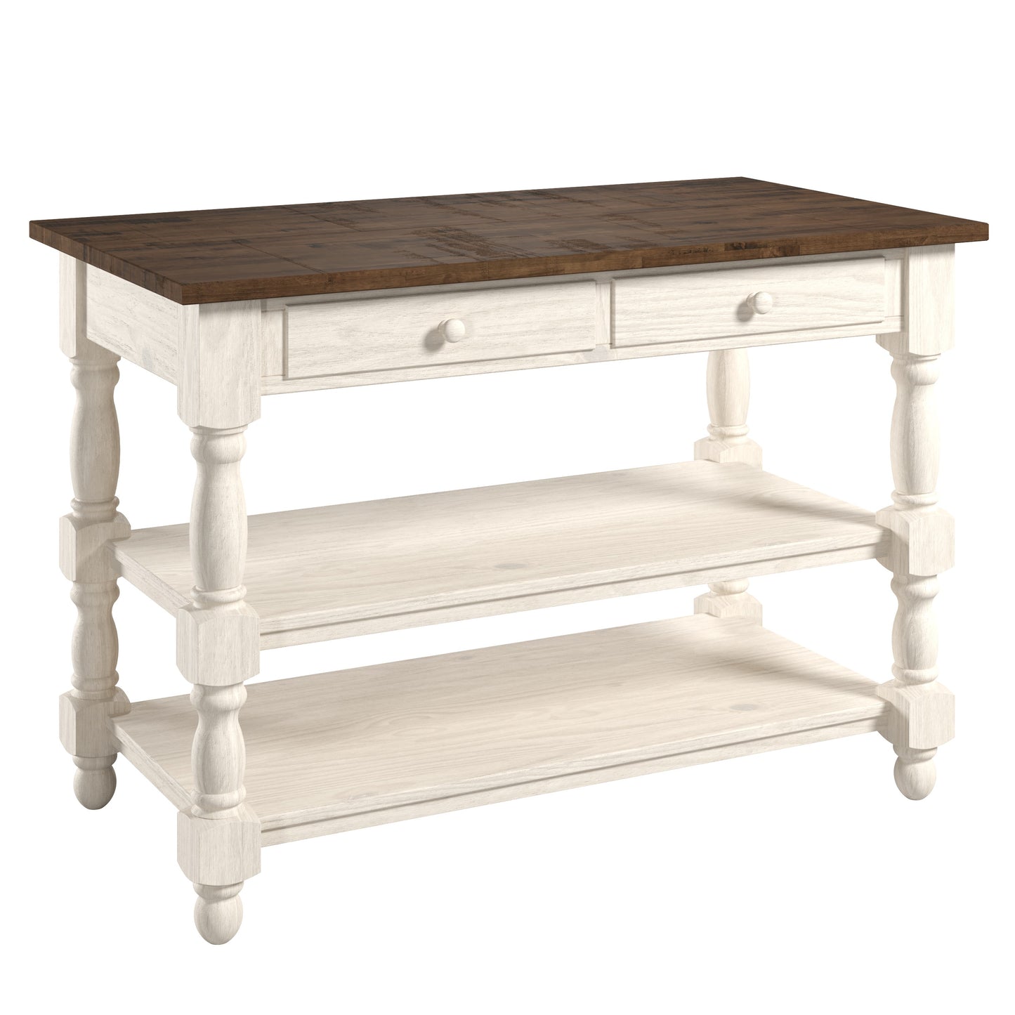 Wood Kitchen Island 2 Drawers 2 Shelf White Distressed | Furniture Dash