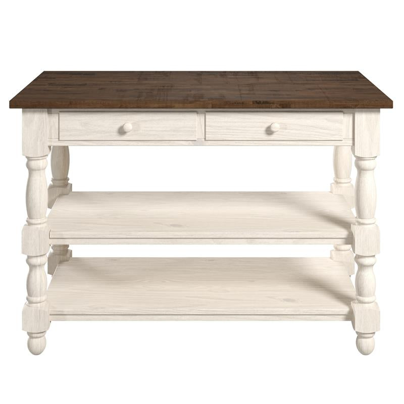 Wood Kitchen Island 2 Drawers 2 Shelf White Distressed | Furniture Dash